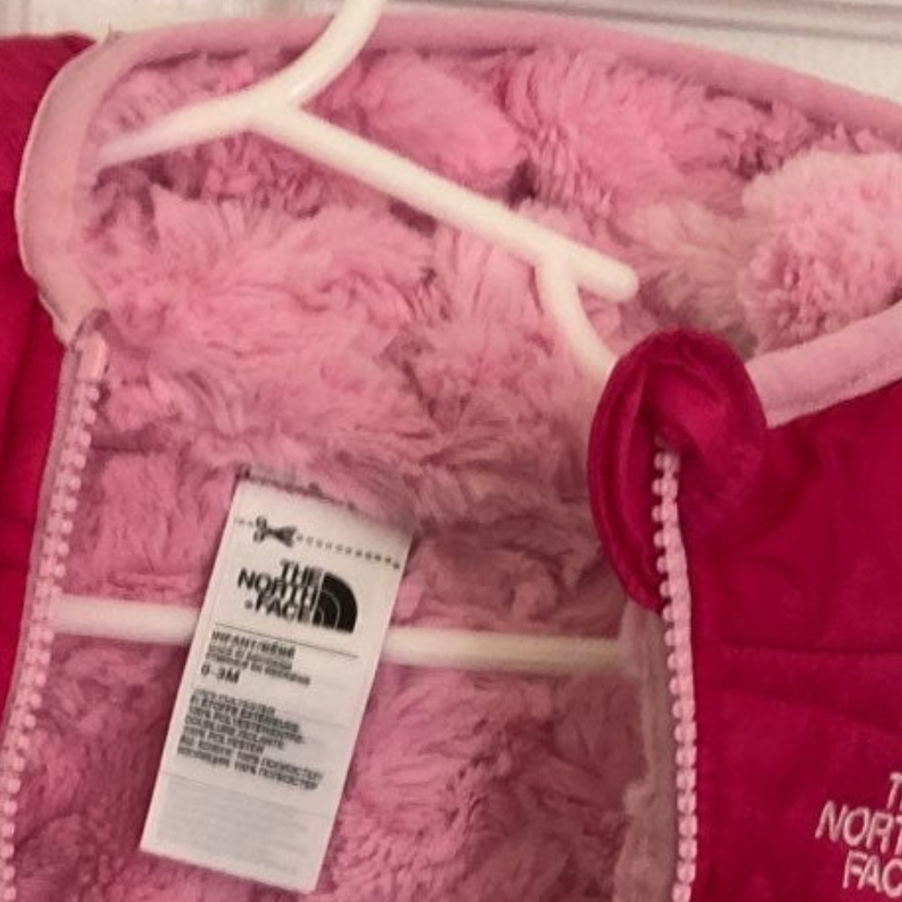 North Face Girls 0-3M Mos Pink Puffer Fleece Jacket Infant Baby Coat Reversible - Picture 4 of 6